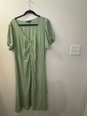 Madewell Sage Green Button-Front V-Neck Midi Dress